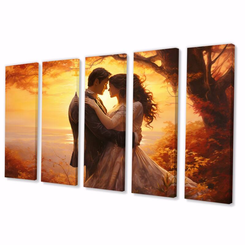 Designart "Romantic Couple Landscape Luminous Embrace I" Romantic